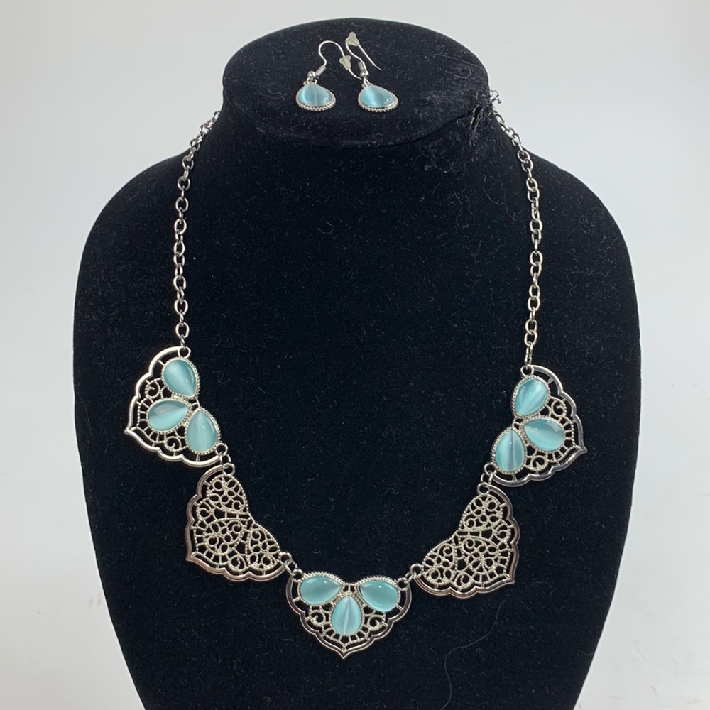 Silver and Light Blue statement Necklace and matching earrings